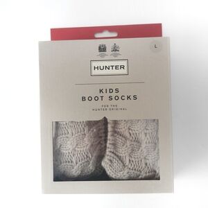 Hunter | Kids Original Tall Cable Knit Boot Sock  Greige Large
